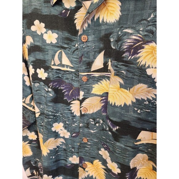 Tommy Bahama Mens Shirt XL Hawaiian Green Silk Linen Blend Tropical Button Down - Picture 2 of 8